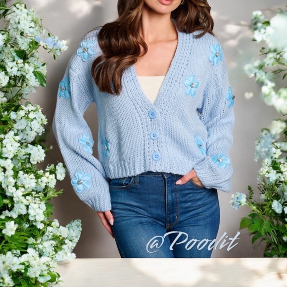 baevely Sweaters - Beautiful baby blue floral cardigan S M L